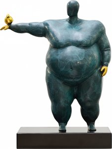 Teal Bronze Character Statue With Gold Accents On Marble Base, Abstract Art