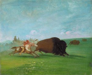 Buffalo Chase, A Single Death — George Catlin