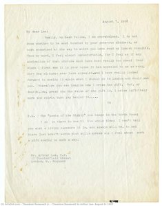 Theodore Roosevelt To Arthur Lee, August 8, 1907 — Theodore Roosevelt Jr.