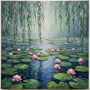 Ethereal Reflections Of Willow And Bloom In A Singular Impressionistic Masterpiece — Christian Noiret, Contemporary Abstract Painting