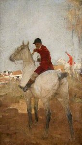 Two Huntsmen on Horseback, One Blowing a Horn