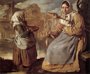 Little Beggar Girl And Woman Spinning — Giacomo Ceruti (pitocchetto)