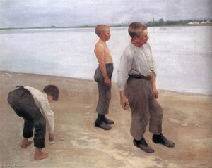 Boys Throwing Pebbles Into The River — Károly Ferenczy