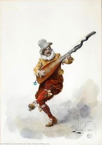 Musician Playing Lute — Alexandre-louis Leloir