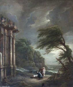 Stormy Seashore With Ruined Temple, Shipwreck — George Washington Thomas Lambert