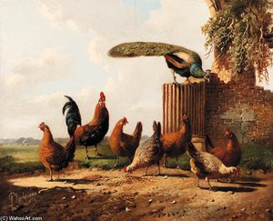 Turkey, Rooster, Chickens And Hen With Chicks By A Ruin; And Rooster And Chickens By A Ruin; And Peacock, Rooster And Chickens By A Ruin — Albert Verhoesen