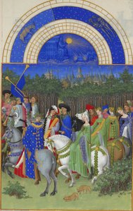 Facsimile Of May: Courtly Figures On Horseback — Limbourg Brothers