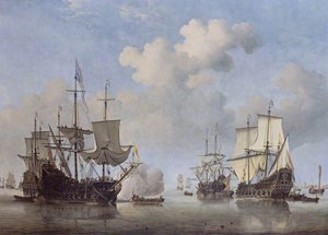 Calm Dutch Ships Coming To Anchor — Willem Van De Velde The Elder, Dutch Golden Age Painting