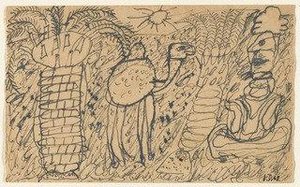 Seated Arab, Camel And Two Palm Trees, Page From The Sketchbook, El Golea, Ii — Jean Philippe Arthur Dubuffet