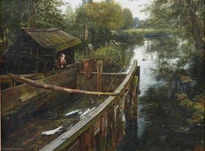 Trout In The Eel Reeve — Charles Napier Hemy