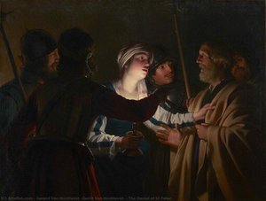 The Denial Of St Peter — Gerard Van Honthorst, Baroque Painting
