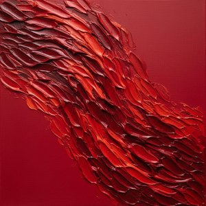 Crimson Kineticism: A Monumental Study In Sculptural Impasto And Visceral Flow — David Moreau, Plaster & Texture Art
