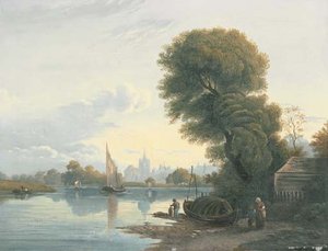 Figures On The Bank Of The River Thames — John Varley I (the Older)