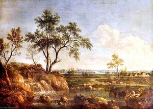A Landscape With A Waterfall — Giovanni Battista Cimaroli