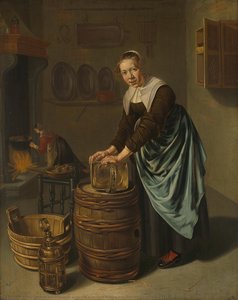 Woman Scouring A Vessel, Willem Van Odekercken, 1631 - 1677 — Odekercken
