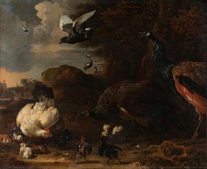 Two Peacocks Threatening a Hen with Chicks, Known as ‘The Threatened Hen’, Melchior d"Hondecoeter, 1681