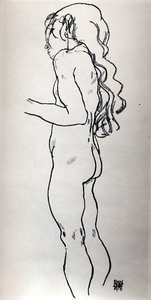 Standing Nude Girl, Facing Left — Egon Schiele, Expressionism