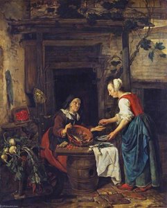 An Old Woman Selling Fish — Gabriel Metsu