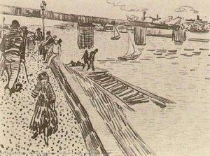View Of A River, Quay, And Bridge — Vincent Willem Van Gogh