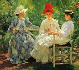 In A Garden (also Known As The Three Sisters - A Study Of June Sunlight) — Edmund Charles Tarbell, American Impressionism