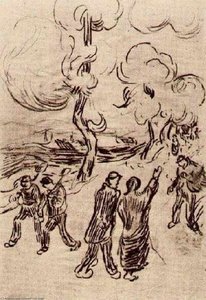 Several Figures On A Road With Trees — Vincent Willem Van Gogh, Post-impressionism