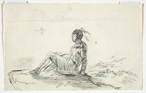 Indian Seated Overlooking A Lake — Thomas Cole