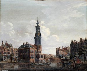 View of the Singel with the Munttoren in Amsterdam
