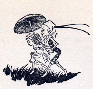 Elf And Fairy With Mushroom Umbrella — Arthur Rackham