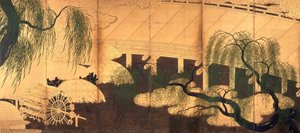 Bridge With Willow And Water Wheel — Hasegawa Sotaku