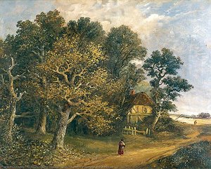 Wooded Landscape With A Cottage And A Woman — Obadiah Short