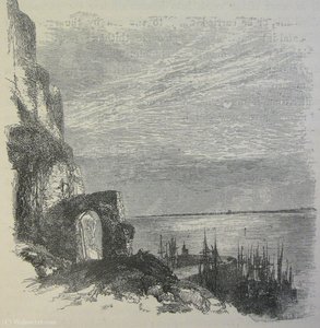Gateway to Mont Orgueil, Jersey, looking down Gorey Harbour