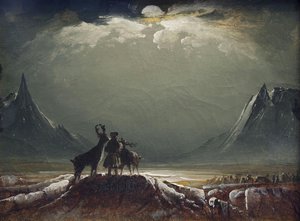 Landscape from Finnmark with Sami and Reindeer