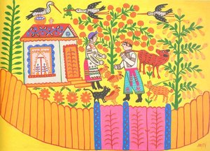 Godfather Brings A Calf To Godmother — Maria Primachenko, Naive Art / Primitivism