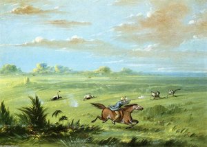 Ostrich Chase, Buenos Aires — George Catlin