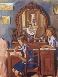 Tata And Katia In The Mirror — Zinaida Serebriakova