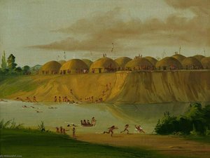 Aldea Hidatsa, Chozas Cubiertas De Tierra, En El Río Knife, 1810 Millas Al Norte De St. Louis — George Catlin