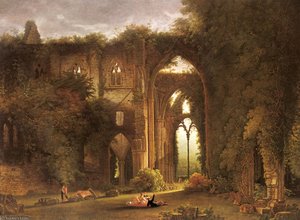 Tintern abbey with elegant figures