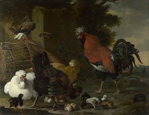 A Cock, Hens And Chicks — Melchior De Hondecoetter