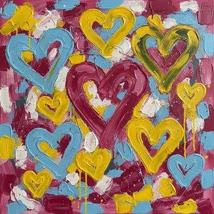 Ephemeral Pulse: A Visceral Symphony Of Floating Hearts And Impasto Cadmium Gold — Christian Noiret, Contemporary Abstract