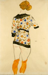 Mujer De Pie Con Una Blusa Estampada — Egon Schiele, Expressionist Portraiture