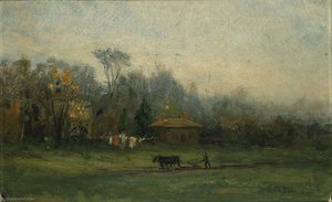 Untitled (landscape With Man Plowing Fields) — Edward Mitchell Bannister