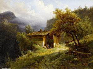 Mountain Landscape With Farmhouse And Figure — Francois Diday, Romanticism