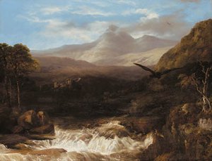 A Highland Landscape With A Golden Eagle In The Foreground And A Ruined Castle Beyond — Frederick Richard Lee