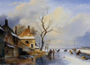 Winter Landscape 1 Sun — Andreas Schelfhout