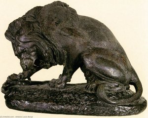 Lion Bitten by a Snake