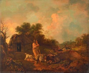 Paisaje Boscoso Con Un Viejo Campesino Y Burros Frente A Un Establo — Thomas Gainsborough, Pintura De Paisaje Romántico