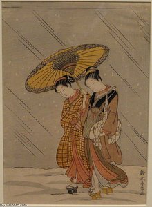 Couple In A Snowstorm — Suzuki Harunobu