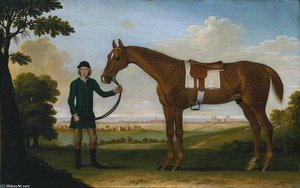Chestnut Horse With A Groom Near Newmarket