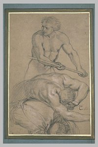 Trois Hommes À Mi-corps Dont Deux Étendus — Charles Le Brun