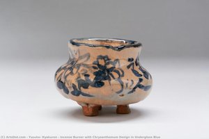 Incense Burner With Chrysanthemum Design In Underglaze Blue — Yusuke, Hyakuren
